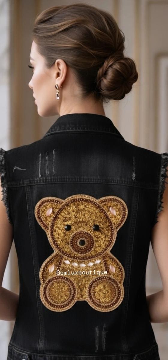 Crystal Bear Denim Vest