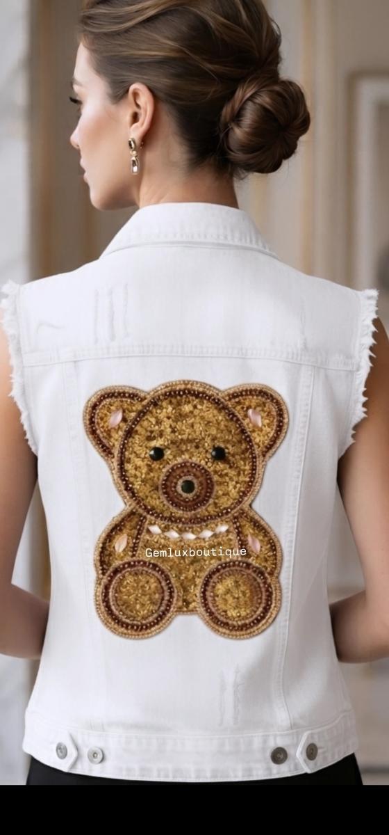 Crystal Bear Denim Vest