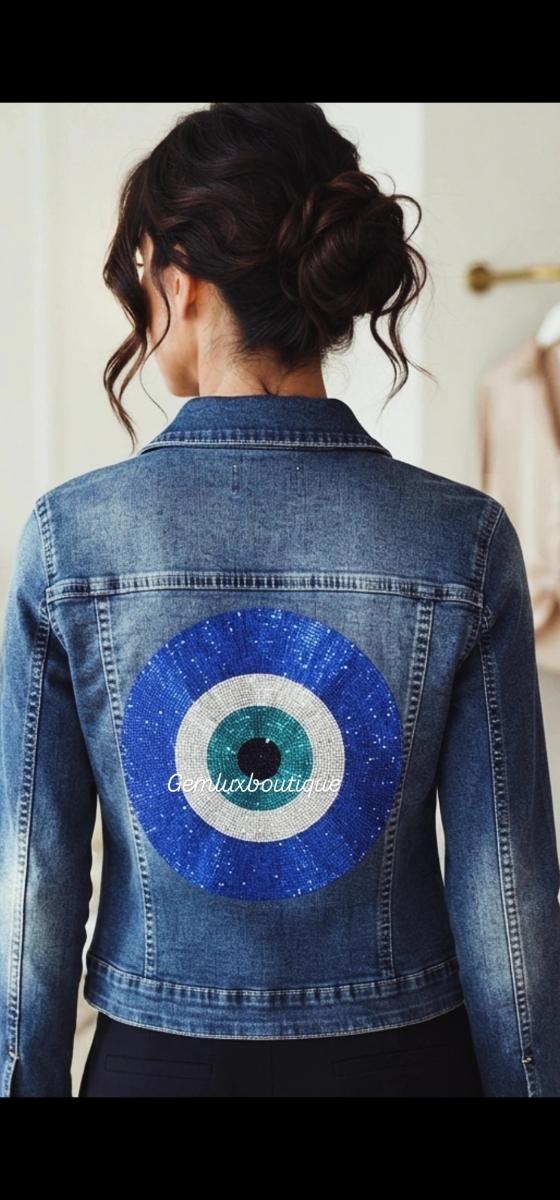 Crystal Evil Eye Denim Jacket