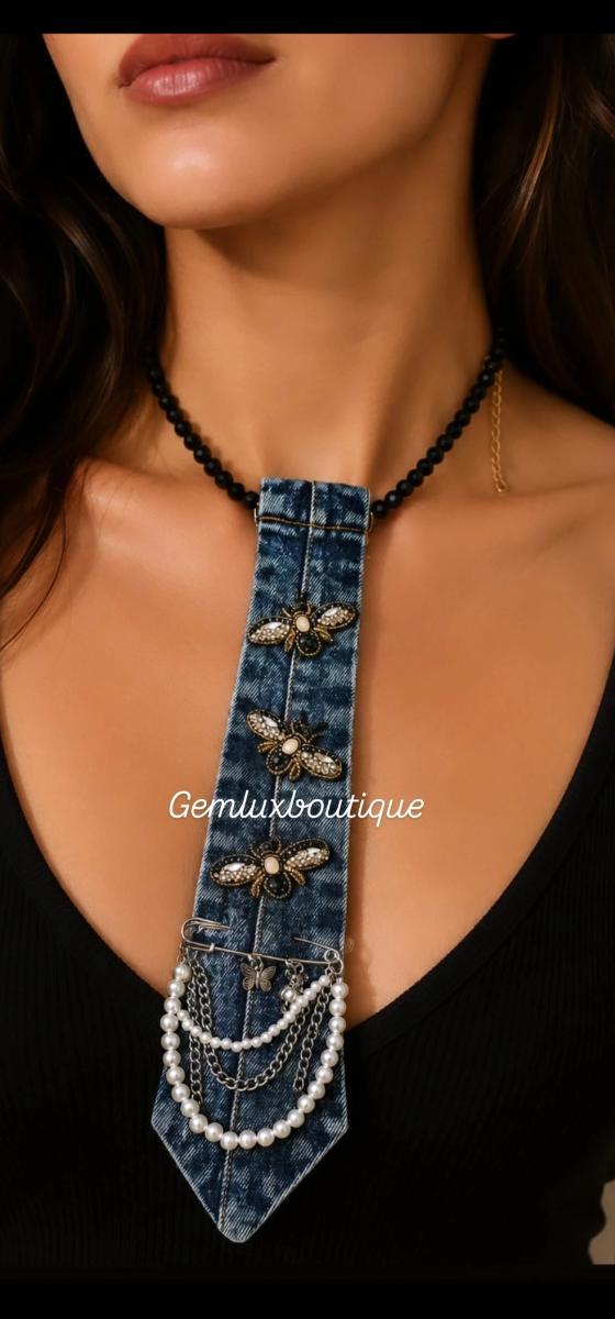 Beaded Bee Necktie Necklace