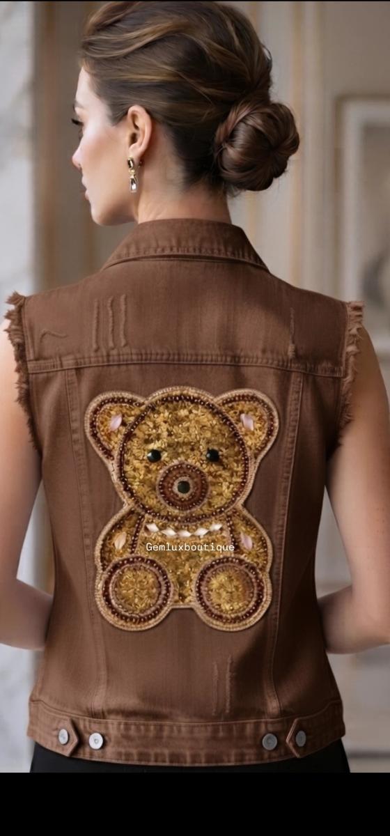 Crystal Bear Denim Vest