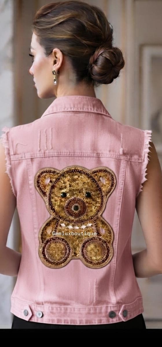 Crystal Bear Denim Vest
