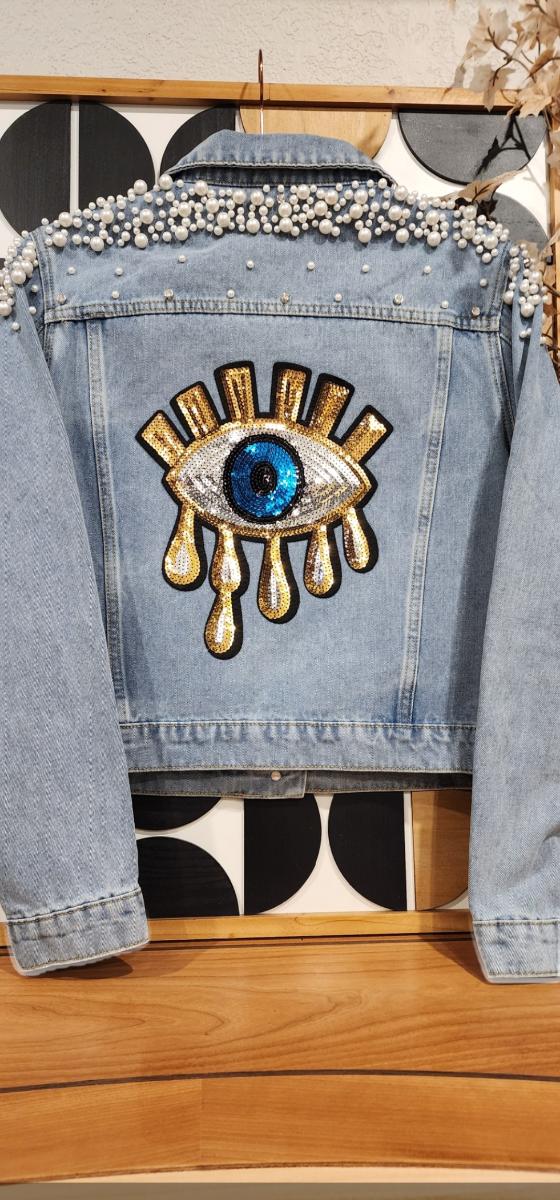 Evil Eye Beaded Denim Jacket